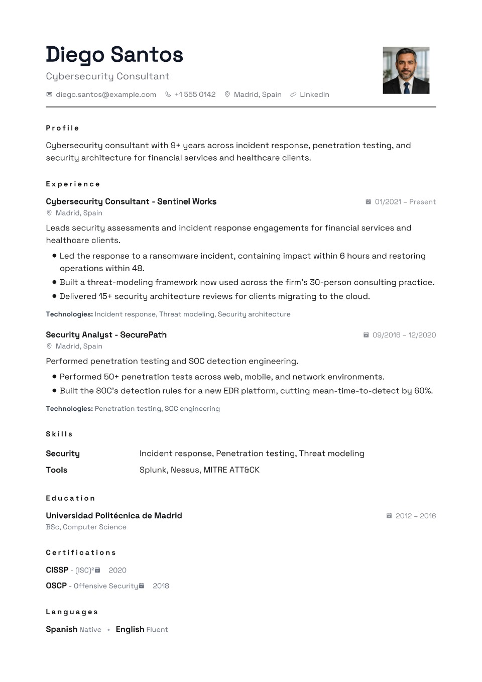 Cybersecurity Analyst resume example preview